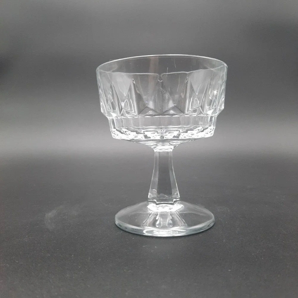Arcoroc‎ France Arctic Pattern Glass Dessert Champagne Set Of 5 Pressed Crystal
